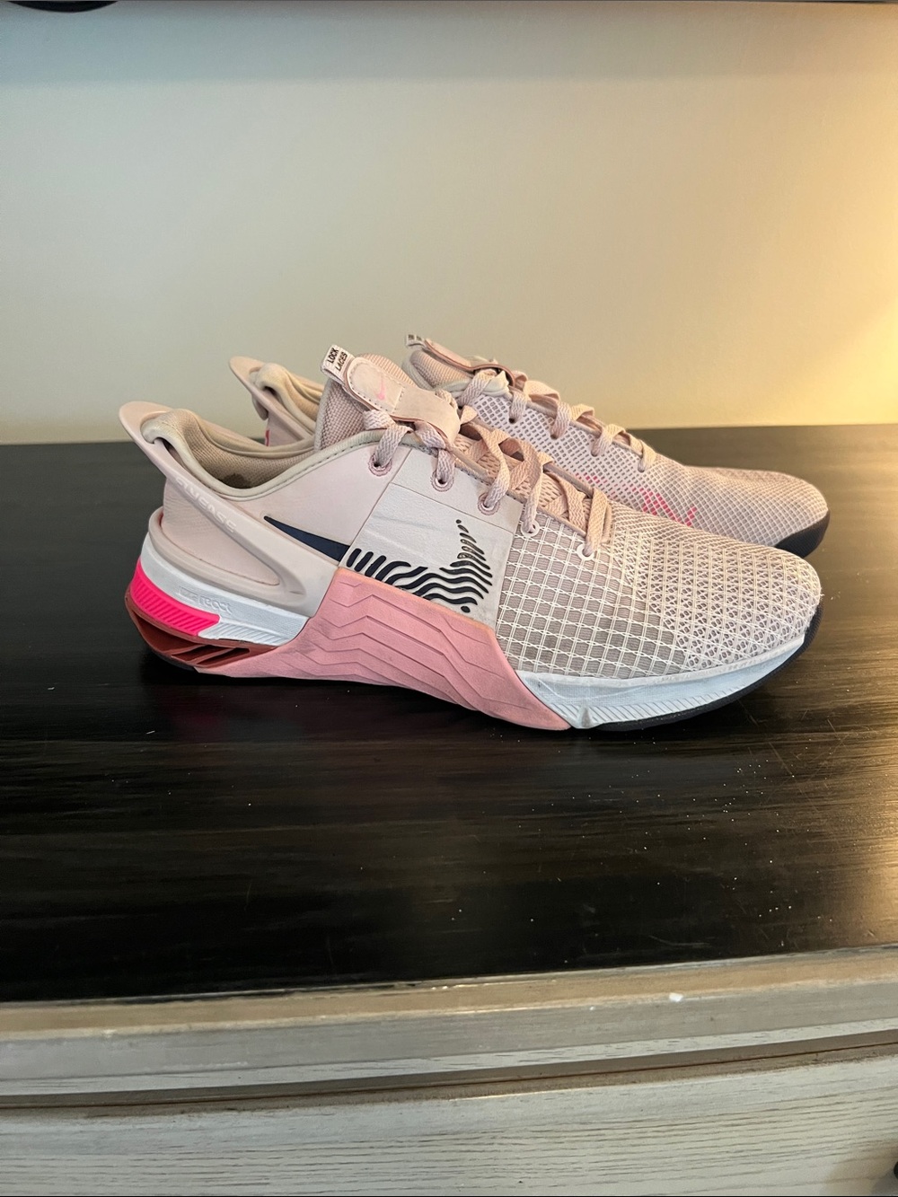 Nike Women's Pink and White Cross-Training Shoes with Zebra Swoosh